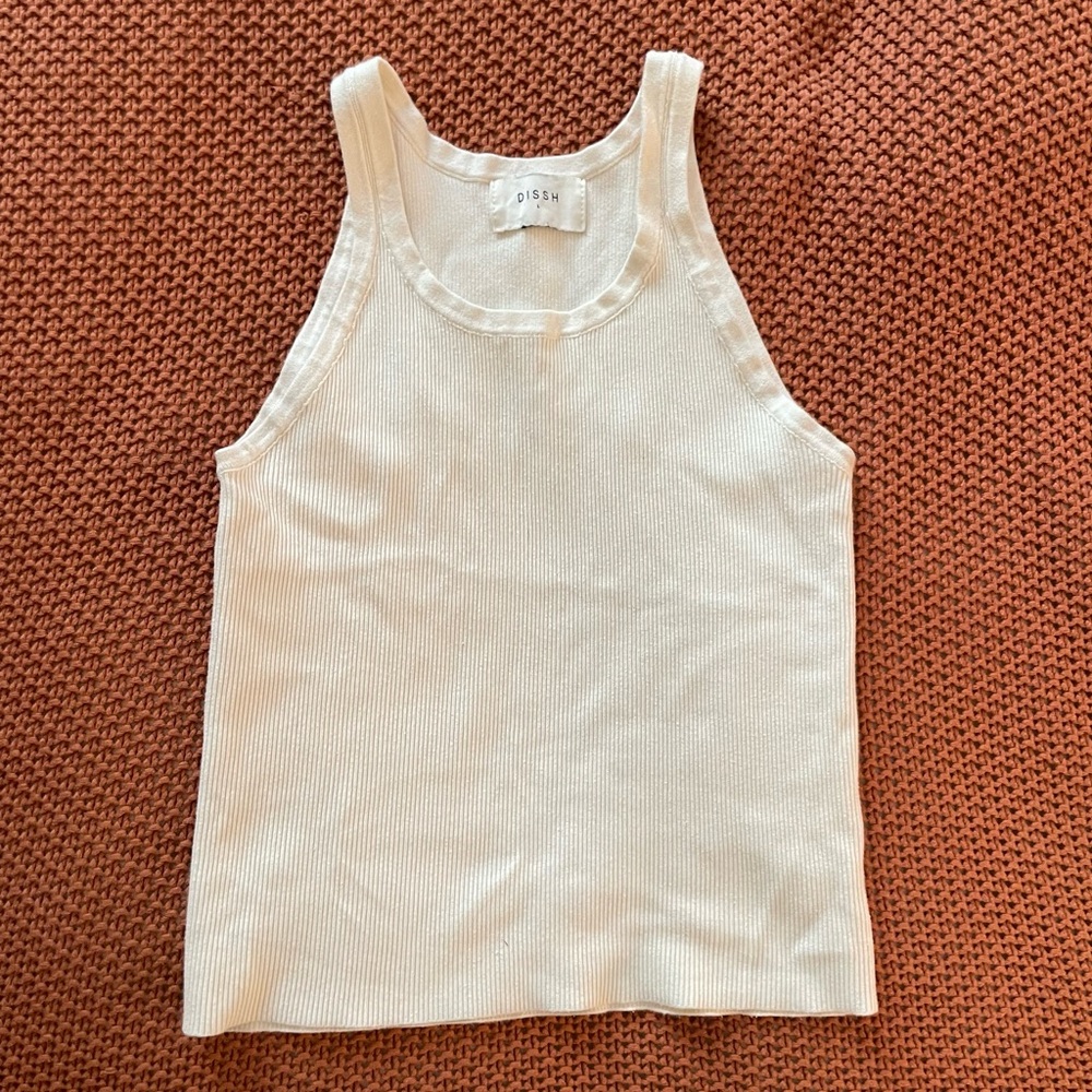 DISSH sz L Scoop Neck Cream Stretch Ribbed Tank Top